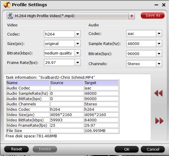 Adjust output profile parameters for 4K files